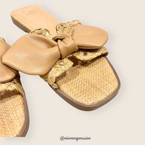 A New Day Bow Tie Cream Tan Woven Beach Summer Spring Casual Comfy Open Sandal - Picture 4 of 6
